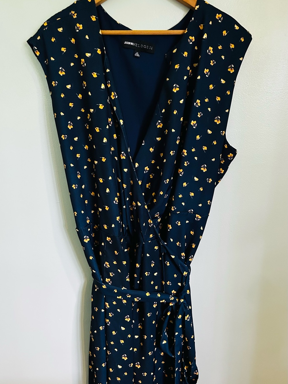 Jason Wu for Eloquoii Navy Wrap Dress with Yellow Floral Print